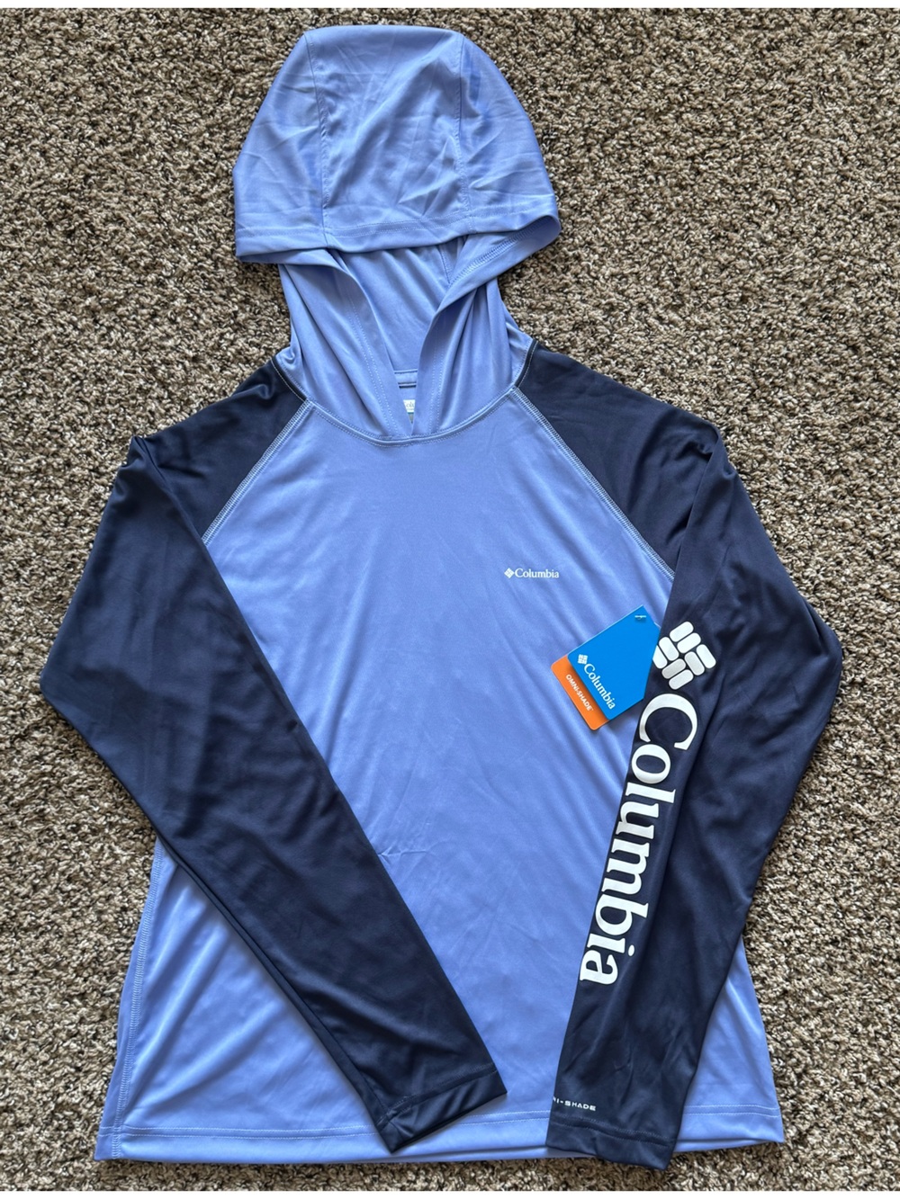 Columbia Women’s Hooded Swim Top in Light Blue and Navy